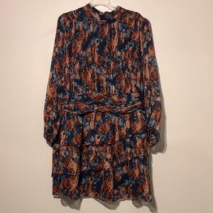 NWT Sam Edelman orange blue floral dress ruching light airy sz. XL